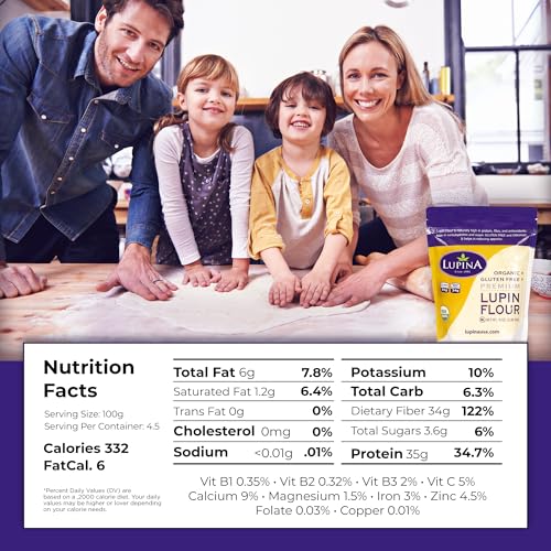 Lupina Organic Gluten-Free Lupin Flour – Pack 1–16 oz- High-Protein, High-Fiber, Low-Carb Plant-Based Flour – Non-GMO Vegan Superfood for Baking, Smoothies & Healthy Cooking