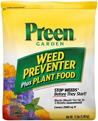 Preen Garden Weed Preventer Plus Plant Food 16 lb. Drum, Covers 2,560 sq ft | Granular All Purpose Fertilizer with Pre Emergent Weed Control for Gardens – Prevents Weeds and Feeds Plants