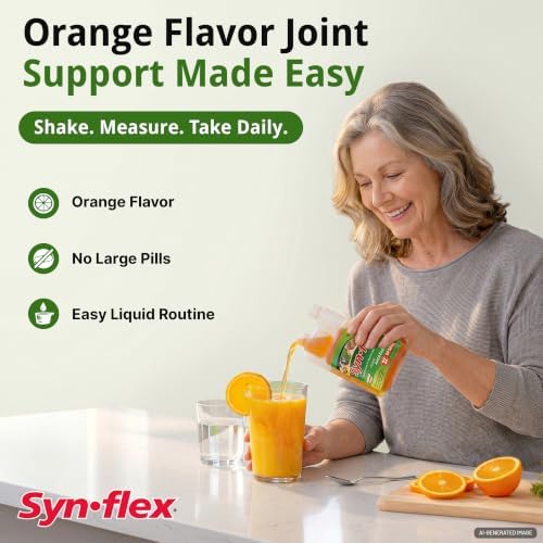 Synflex Joint Support Supplement 32-Day Supply 8oz | Liquid Glucosamine 1500mg & Chondroitin | HSA/FSA High Concentration Orange Flavor with White Willow Bark, Manganese & Boswellia for Men & Women