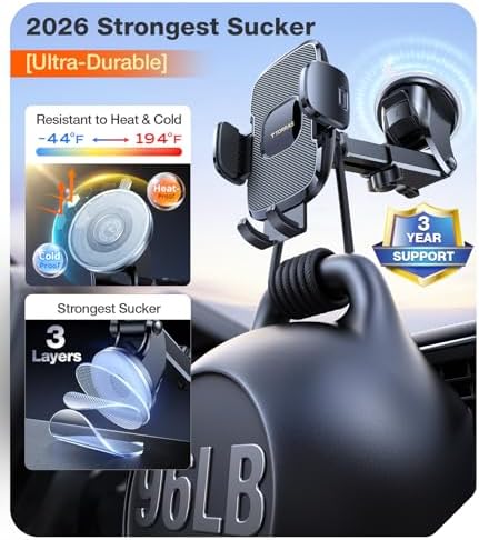 TORRAS Ultra-Durable Phone Holders for Your Car【96+LBS Strongest Suction】 Car Phone Holder Mount, Safety Certs Cell Phone Car Mount Truck for Dashboard Windshield Vent for iPhone 17 16 15 14 Pro Max