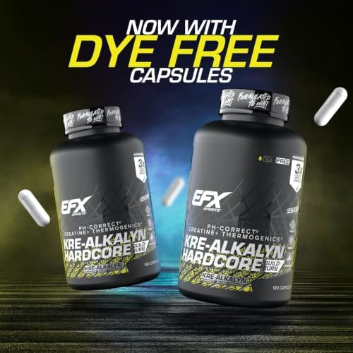 EFX Sports Kre-Alkalyn Hardcore | Thermogenic pH Correct Creatine Monohydrate Pill Supplement | Energy & Strength Pre Workout | 40 Servings, 120 Capsules
