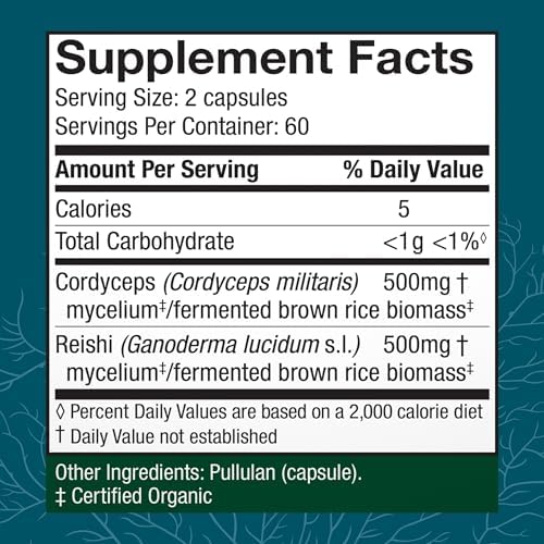 Host Defense CordyChi Capsules - Energy & Immune Support Supplement - Cordyceps & Reishi Mushroom Supplement for Relaxation & Respiratory Support - Aids Against Tiredness - 120 Capsules