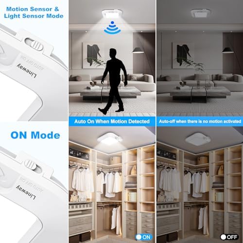 2 Pack Battery Operated Ceiling Light Motion Sensor Shower Light, Wireless Closet Lights 6000K LED Bathroom Shower Lamp