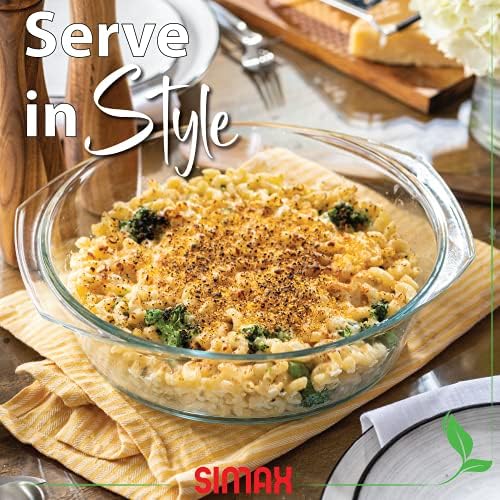 Simax Round Glass Casserole Dish, Clear Glass Round Casserole Dish with Lid and Handles, Covered Bowl for Cooking, Baking, Serving, Microwave