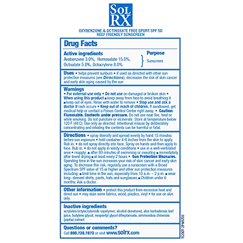 SolRX SPORT SPRAY SPF 50 Sunscreen Spray, Reef Friendly Face & Body | 360 Degree Multi-Angle Nozzle, Designed For Easy Application, Outdoor Activities
