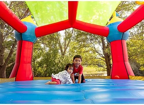 Bounceland Inflatable Party Castle Bounce House Bouncer, 16 ft L x 13 ft W x 10.3 ft H, Basketball Hoop, Removable Sun Roof, UL Strong Blower included