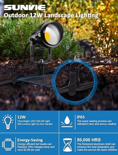 SUNVIE Low Voltage LED Landscape Lights with Spike Stand & Connector 12Pack