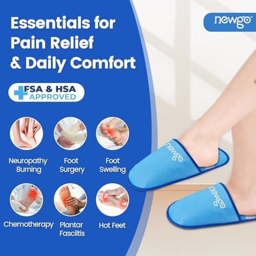 NEWGO Foot Ice Pack Slippers for Plantar Fasciitis, FSA Eligible, 2 Pack