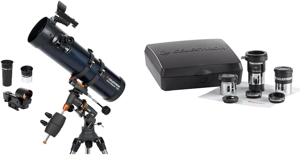 Celestron AstroMaster 130EQ Newtonian Telescope - Fully-Coated Glass Optics - Bonus Astronomy Software & Accessory Kit
