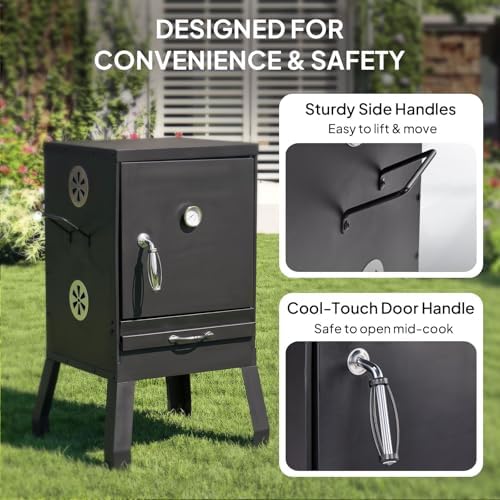ROVSUN 2-in-1 Outdoor Smoker, Vertical Portable Charcoal Grill Smoker with Two Detachable Grill Smoking Racks and Charcoal Pan