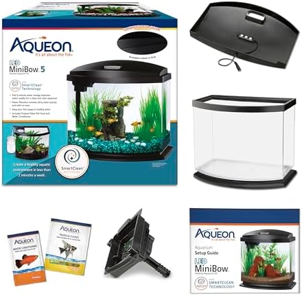 Aqueon LED MiniBow Small Aquarium Fish Tank Kit with SmartClean Technology, Blue, 1 Gallon