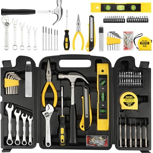 DOWELL Tool Set, 90 Piece Tool Kit with Wrench Set, Home Tools | wrenches, hammer, pliers, screwdrivers, rust-resistant steel, durable plastic case, ANSI certified