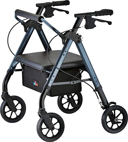 NOVA Star Heavy Duty Petite Rollator Walker with Large Padded Seat, 8" All-Terrain Wheels, Locking Hand Brakes, Height Adjustable