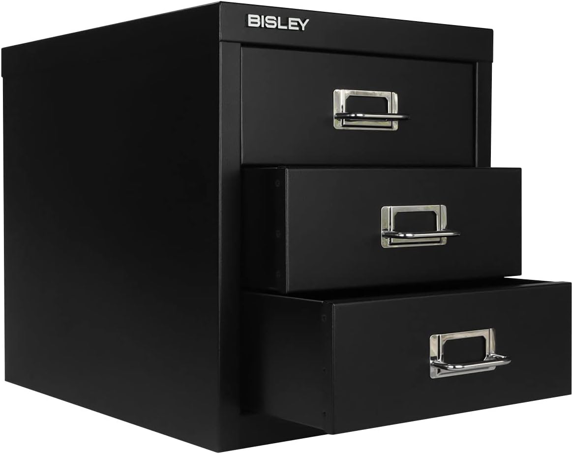 5-Drawer Steel MultiDrawer Cabinet - Orange, by Bisley | Chrome Pull Handles with Label Holders, Powder-Coated Steel, Removable Drawers, Desktop Storage, Labels Included