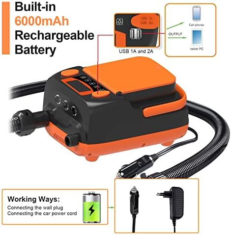 Rechargeable Sup Air Pump Electric Portable, 16PSI 12V with Battery