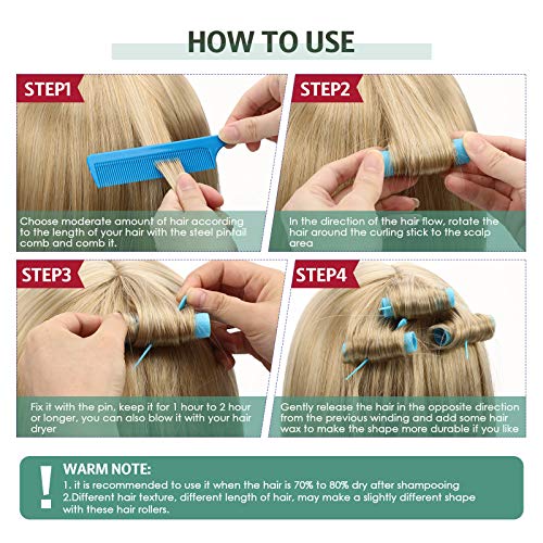Syhood 29 Pcs Small Hair Rollers 0.63 Inch Plastic Curlers with Comb, Blue