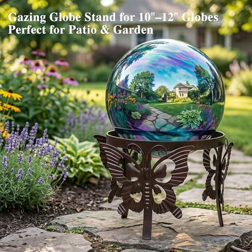 Topadorn Gazing Ball Stand for 10 /12 Inch Garden Globe with Butterfly | Metal Garden Globe Stand with Butterfly Design, Outdoor Weather Resistant Decorative Holder for Yard Patio Lawn
