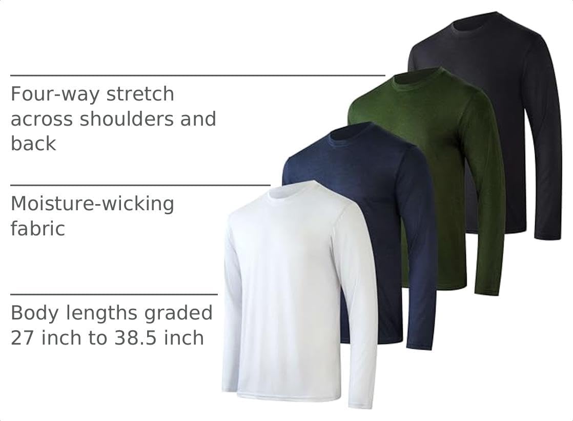 4 Pack Men's Dry Fit Long Sleeve Workout Shirts Gym Athletic Tee Fishing