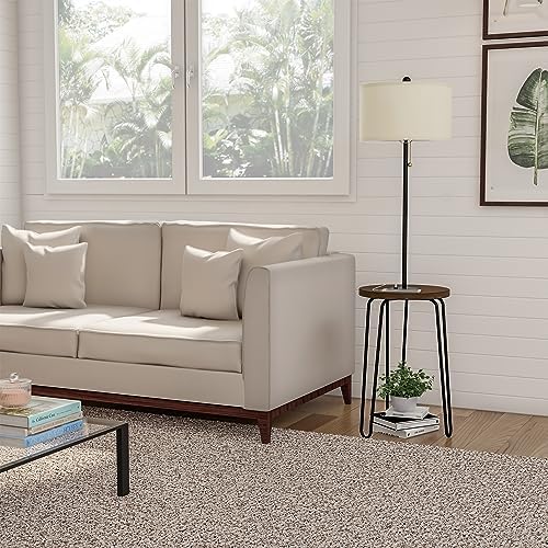 Lavish Home Floor Lamp with Built-In End Table, Brown/Black, 17” x 59” | Modern Side Table with USB Charging Port, LED Bulb, and Hairpin Legs