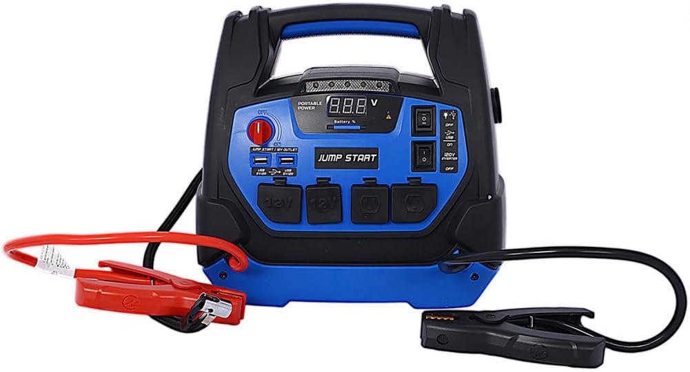 1800 Peak Amp Jump Starter with Air Compressor, 6-in-1 Portable Power Station, 12V AGM Battery Booster for Up to 8.0L Gas & 6.0L Diesel Engines