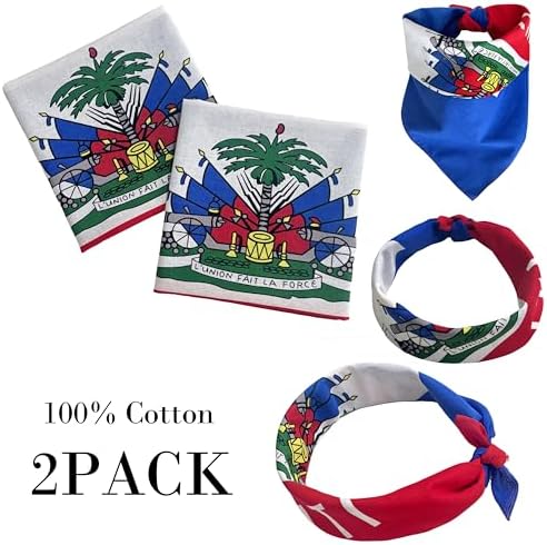 WEITBF 2 Pack Haiti Flag Bandana Haitian Scarf Bandanas Headband - 100% Cotton, 22 x 22 inch