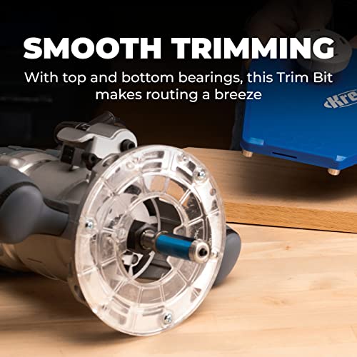 Kreg Flush Trim Bit 1/4 Inch Shank - Carbide Tipped Cutter - Dual Bearing Trimming Tool - Woodworking Edge Trim Bit - PRS250