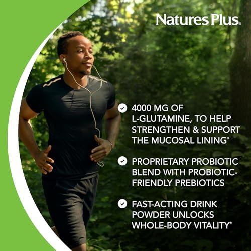 NaturesPlus GI Natural Total Digestive Wellness - 0.38 lbs Powder - Fast-Acting Drink Mix with Probiotics, Prebiotics