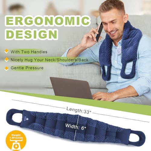 UNCN Long Wide Heating Pad for Neck and Shoulders Back 33x5.9 Microwavable Large Moist Heat Pack Warm Hot Compress Neck Wrap Weighted Bag Massage