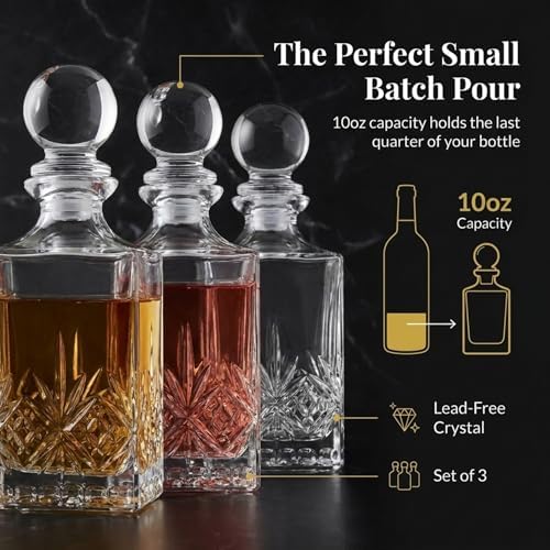 Godinger Mini Whiskey Decanter Barware Set - Dublin Crystal Collection for Liquor Whisky Vodka or Wine - 10oz, set of 3