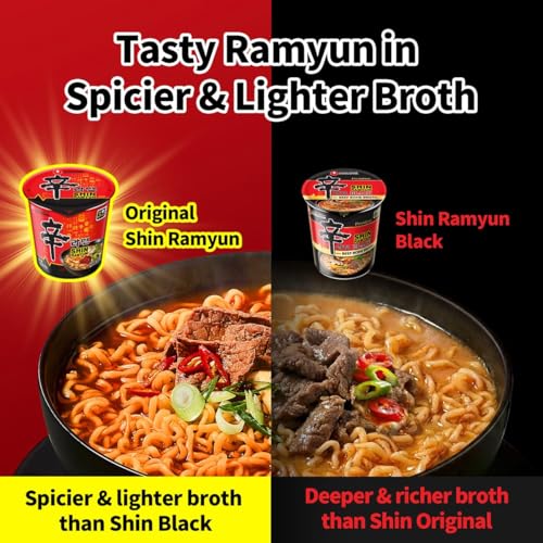 Nongshim Shin Ramyun Cup of Noodles, Spicy Signature Korean Instant Ramyun, Rich Beef Flavored Broth, Quick and Easy, Microwaveable Cup