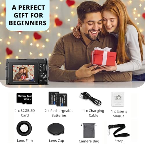 4K Digital Camera for Photography Autofocus, 2026 Latest 48MP Vlogging Camera for YouTube with SD Card, 2 Batteries, 3" 180°Flip Screen Compact Travel Camera for Teens with 16X Zoom,Black