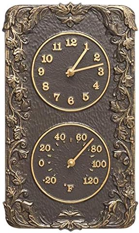 Whitehall 01953 Grapevine Combo Indoor Outdoor Wall Clock and Thermometer in French Bronze 8X13.75x1.25
