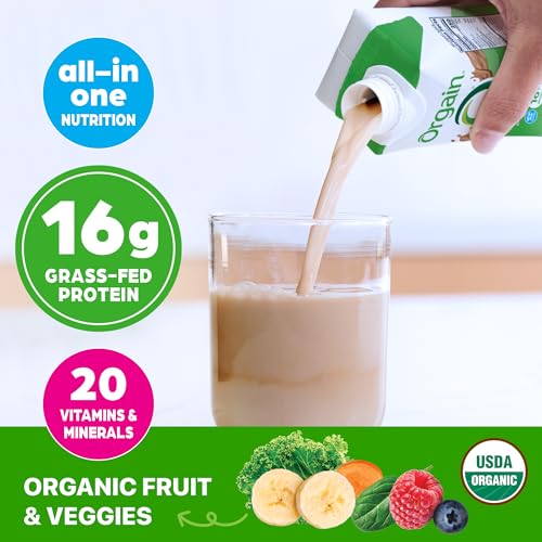 Orgain Organic Grass Fed Dairy 16g Protein Shake, Vanilla, 11oz, 12pk | Ready to drink grass-fed dairy protein, meal replacement, 20 vitamins & minerals, fruits & vegetables, non-GMO, gluten-free