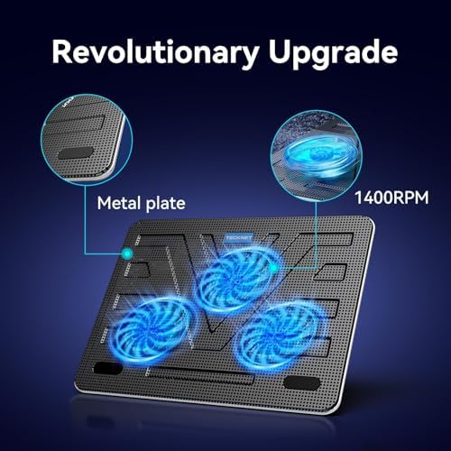 TECKNET Laptop Cooling Pad, Portable Slim Laptop Cooler for 12"-17" Laptops | 60% High-Efficiency Cooling, Whisper-Quiet Design, Dual USB Ports, LED Working Indicator, Alloy Material Mesh