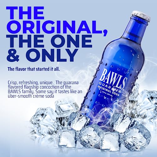 BAWLS Guarana Original - Guarana Fueled Soda for Energy, High Energy Caffeinated Drink, 10oz 24 Pack Glass Bottles