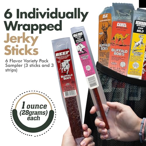 Buffalo Bob's Exotic Meat Random Flavors - Beef Jerky Variety, 6-Pack | Sampler Set, Gift Basket for Men, Hunting & Camping Adventure, Stocking Stuffers, High Protein Snack, Gluten-Free Diet