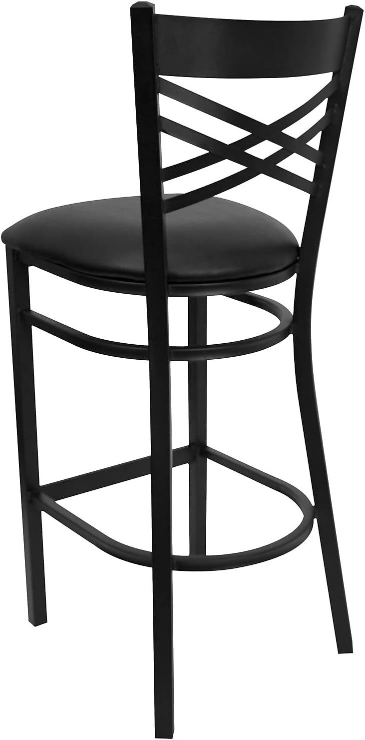 Flash Furniture Hercules Metal Restaurant Barstool, Black | X Back Style, Vinyl Upholstery, Durable Construction, Commercial Use