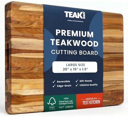 Teakhaus Cutting Board - Extra Large (XL) Teak Wood Cutting Board 24”L x 18”W x 1.5” Thick - Sustainably Harvested and FSC Certified - Knife Friendly with Natural Oil Finish