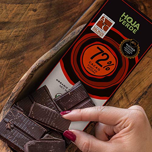 Hoja Verde Dark Chocolate Sugar, Dairy Free Bars, Keto Friendly, Certified Organic | Vegan, Natural, Non-GMO and Gluten Free (100% Pure)