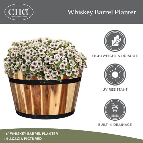 Whiskey Barrel Planter, Wooden Garden Pot, Set of 3, Acacia | Stylish Flower Plant Pots, Indoor & Outdoor Planter, UV-Resistant, Great for Patio