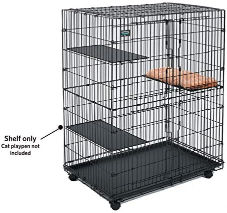 MidWest Homes for Pets Folding Metal Indoor Cat Playpen, Cage Includes Locking Wheels, 3 Platforms, Removable Tray, Plush Bed, Suited for 1-3 Cats