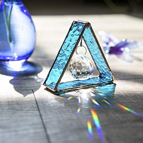 Green Stained Glass Pyramid Suncatcher Window Hanging Prism Decor
