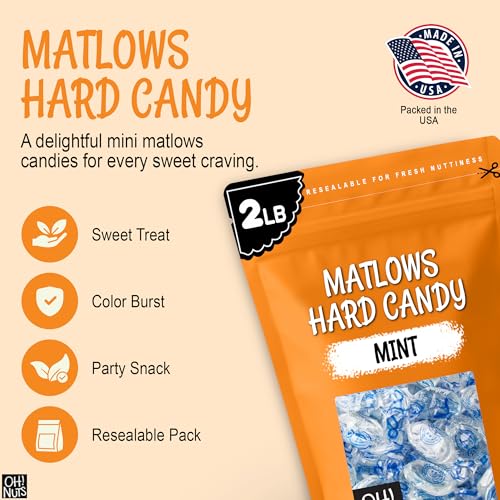 Oh! Nuts Hard Candy Mints Bulk, Individually Wrapped Mint Candy 2 LB | Hard Candy Individually Wrapped - Bulk Candy Individually Wrapped, Crystal Candy Mints, Kosher Certified, 2 LB Bag