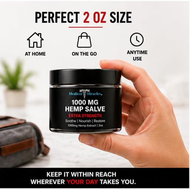 Medical Miracles Hemp Salve 1000 mg – Extra Strength Topical Skin Balm, Smooth Non-Greasy Feel, Fast-Absorbing Daily Use, 2 oz
