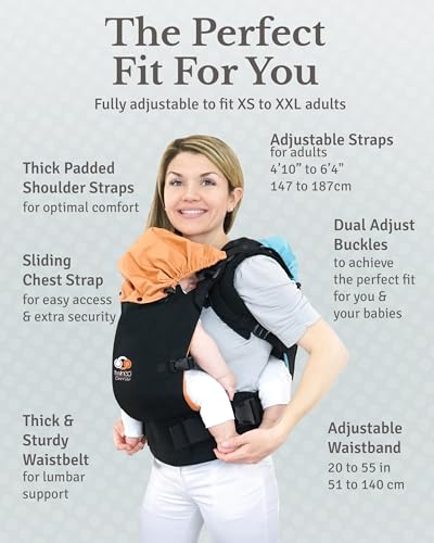 TwinGo Baby Carrier Lite Model – Adjustable Twin Carriers for 2 Babies for Front & Back Carry – 26–55 in Waistband