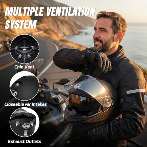 CYRIL Modular Motorcycle Helmet DOT Approved, Flip Up Full Face for Adults | Intercom ready, glasses friendly design with dual visors, extra smoke shield and carrying bag for street riding