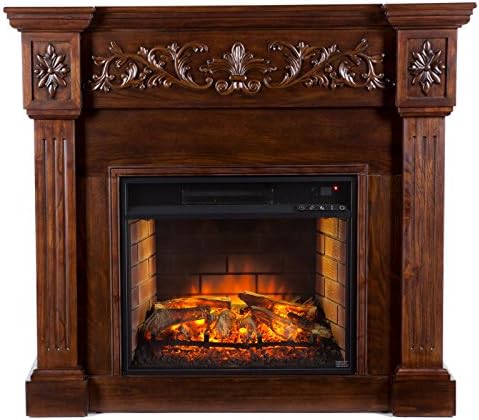 SEI Furniture Southern Enterprises Calvert Carved Electric Fireplace, Espresso Finish