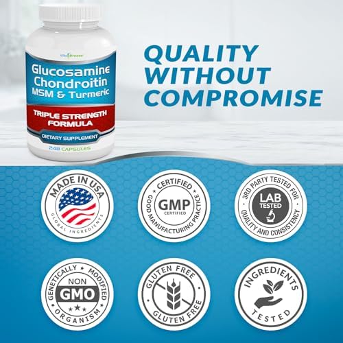 VitaBreeze Glucosamine Chondroitin MSM & Turmeric Supplement, 248 Capsules | Triple Strength Joint Support Supplement, Suitable for Men and Women