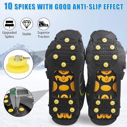 Ice Cleats for Shoes and Boots Men Women Winter Walking Ice Snow Cleats Anti Slip Snow Traction Shoes Crampons 10 Steel Studs Overshoe Slip-on