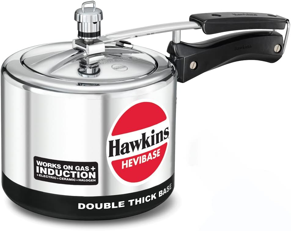 Hawkins Aluminium 5 Litre Hevibase Pressure Cooker, Induction Inner Lid Cooker, Silver (Ih50)